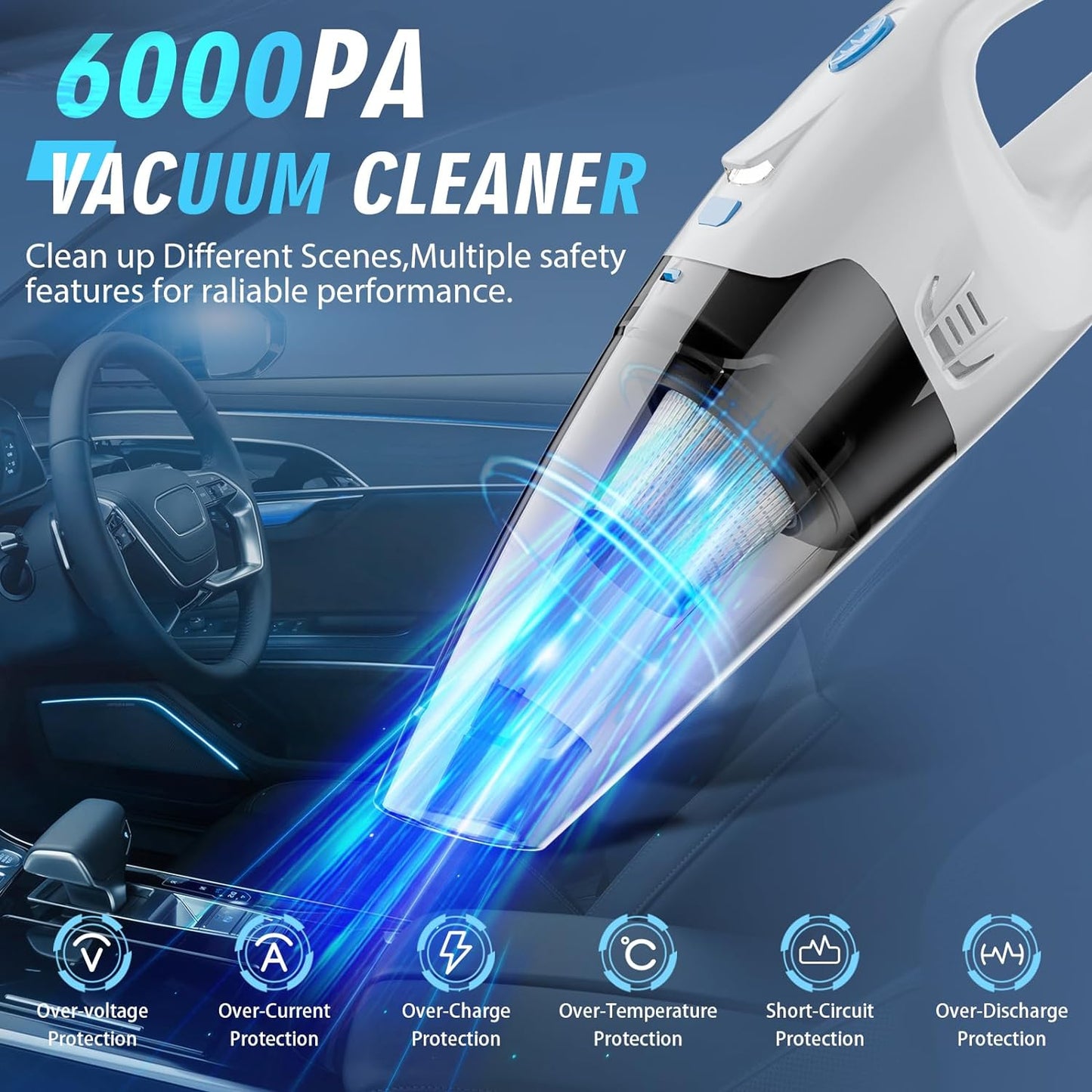 Handheld Vacuum Cordless,Car Hand Cordless Rechargeable,Powerful Suction Hand Held Vacuum with LED Light/Multi Accessories,1.6lbs Car Mini Portable Vacuum Cleaner for Home Office Pet