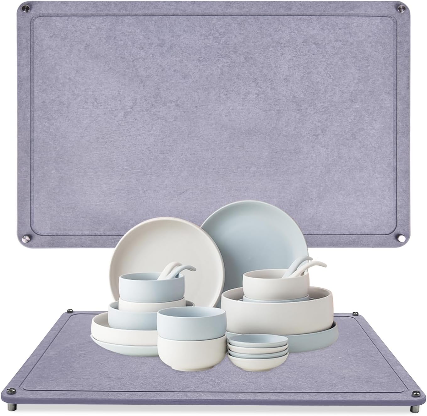 Large Diatomaceous Earth Stone Dish Drying Mats for Kitchen Counter,24"×16",Quick Drying,with 4 Non-Slip Stainless Steel Feet, Suitable for Various Countertops, Bowl Racks, Dark Grey