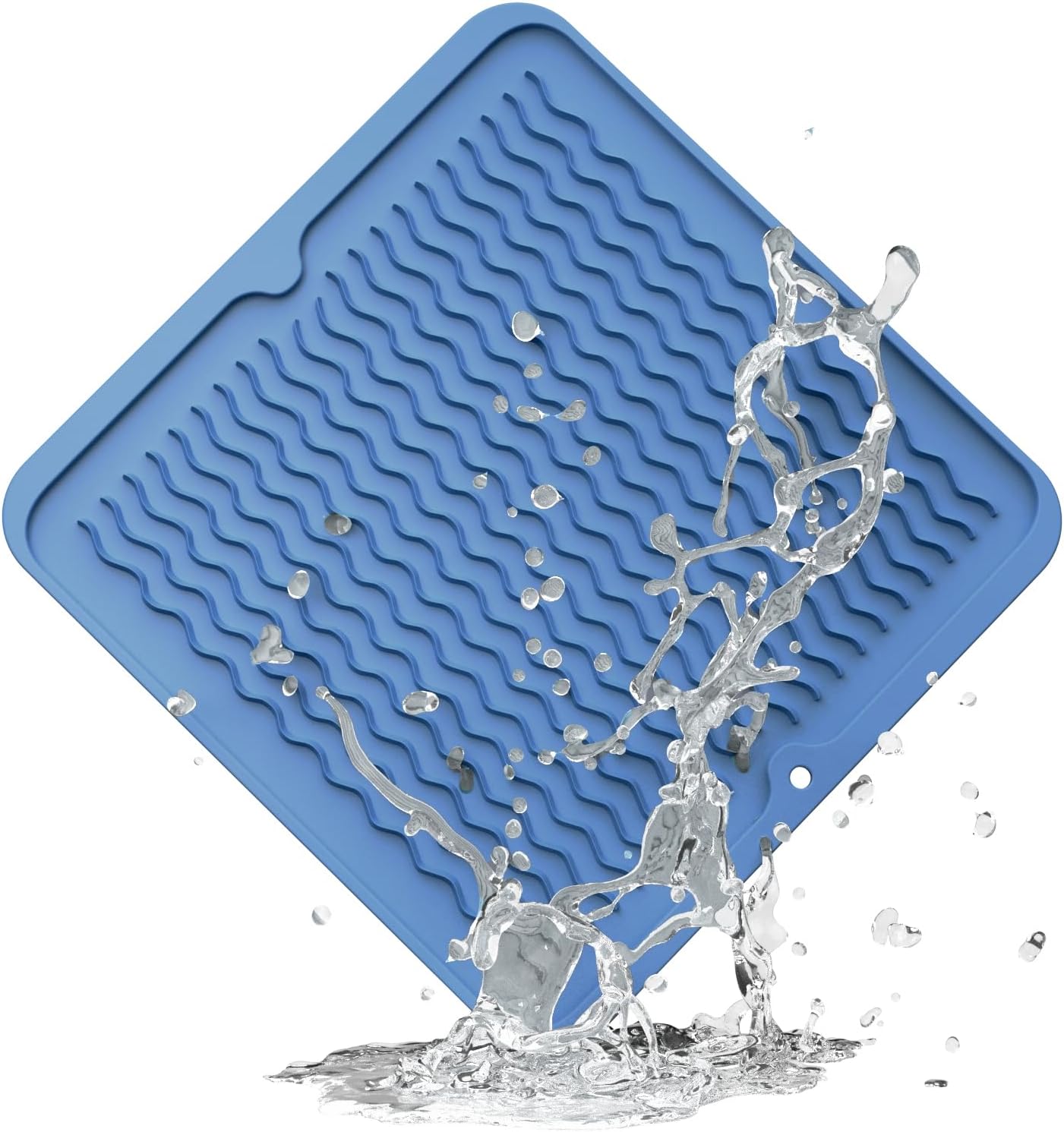 ZLR Silicone Dish Drying Mat for Kitchen Counter, Eco-Friendly Fast Dry Dish Mat, Easy Clean Multi Usage Drying Matt, Heat Resistant Trivet, 12" x 12" Middle, Lichen Blue