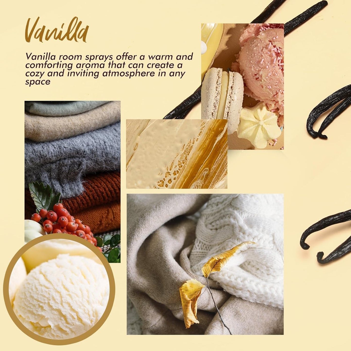 Fragrant Room Spray, Vanilla, 3 x 3.4 fl oz, Air Fresheners Odor Eliminator for Home, Bathroom, Concentrated Room Spray