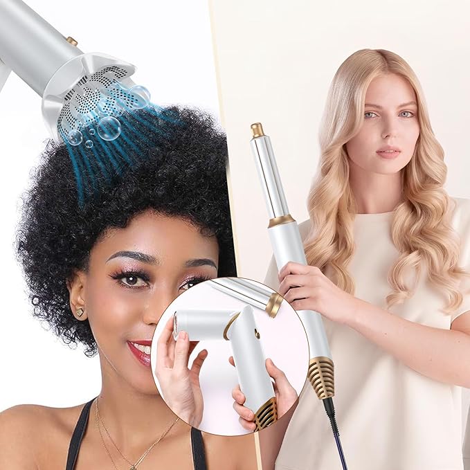 6 in 1 Hair Dryer Brush, Foldable Blow Dryer Brush with Wrap Curler, Detachable Air Hair Styler Curling, Drying,Volumizing, Straightening, Negative Ionic Hair Dryer with Diffuser, Hair Styling Tools