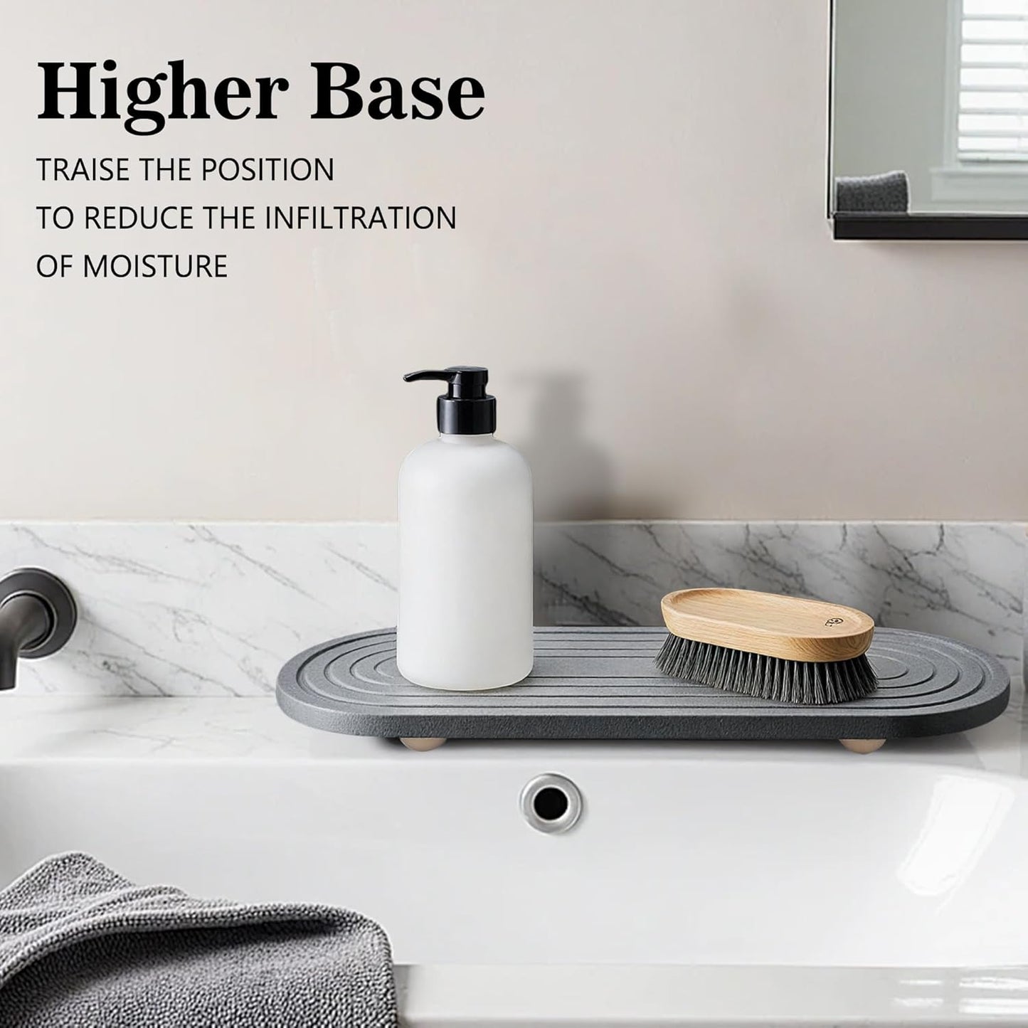 Instant Dry Sink Caddy Organizer, Fast Drying Sink Caddy, Water Absorbing Stone Sponge Holder for Kitchen and Bathroom Countertop with Natural Loofah and Wooden Feet