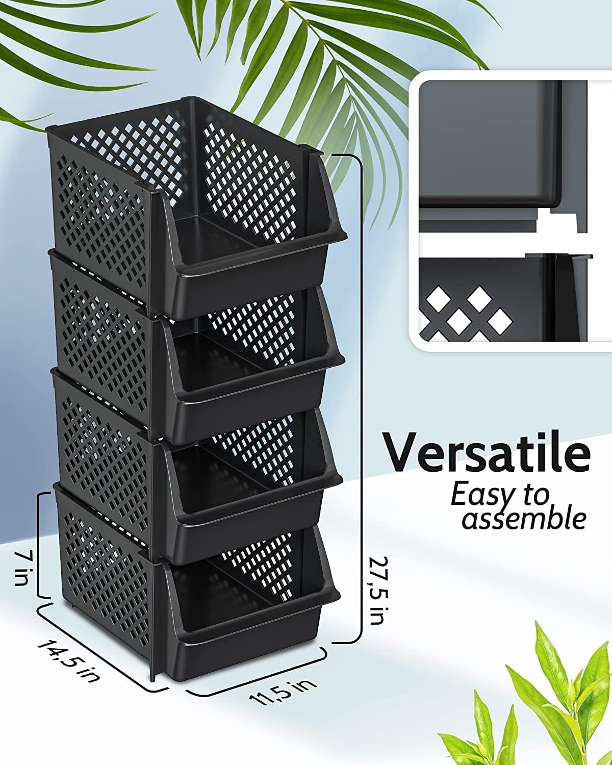 Skywin Plastic Stackable Storage Bins for Pantry - Stackable Bins for Organizing Food, Kitchen, and Bathroom Essentials (Black - 50 Pack)