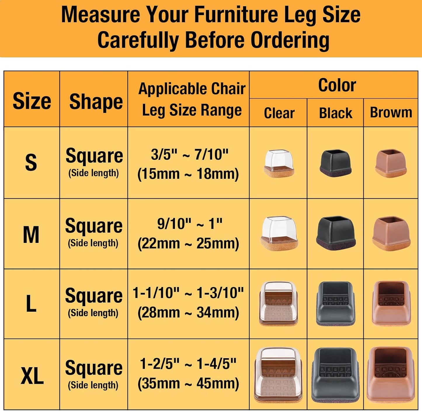 16 Pcs Small Square Chair Leg Protectors for Hardwood Floors, Silicone Chair Leg Floor Protectors, High Elastic Chair Leg Covers Protect Wooden Floors from Scratching, Won't Tear (Fit: 3/5" - 7/10'')