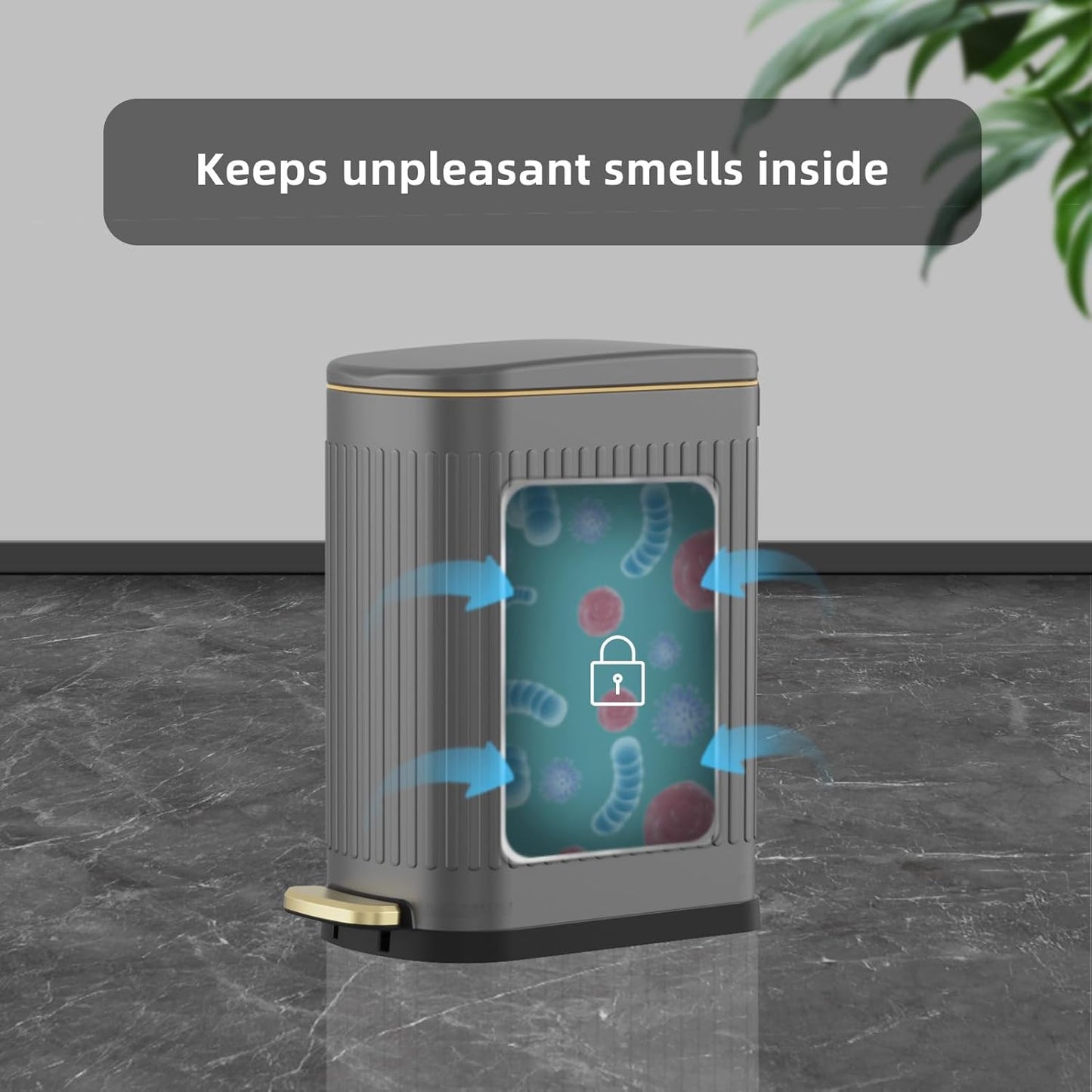 2.6 Gallon Slim Bathroom Trash Can with Soft Close Lid, 10L Stainless Steel Garbage Can with Removable Liner Bucket, for Narrow Spaces, Bathroom, Bedroom (Gray)