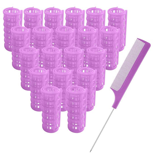 20PCS Plastic Hair Rollers Set 2.5cm/1in Heatless Rollers Hair Curlers Snap on Rollers Self Grip Rollers Hairdressing Curlers Tools for DIY Hairdressing Hair Salon (Purple)