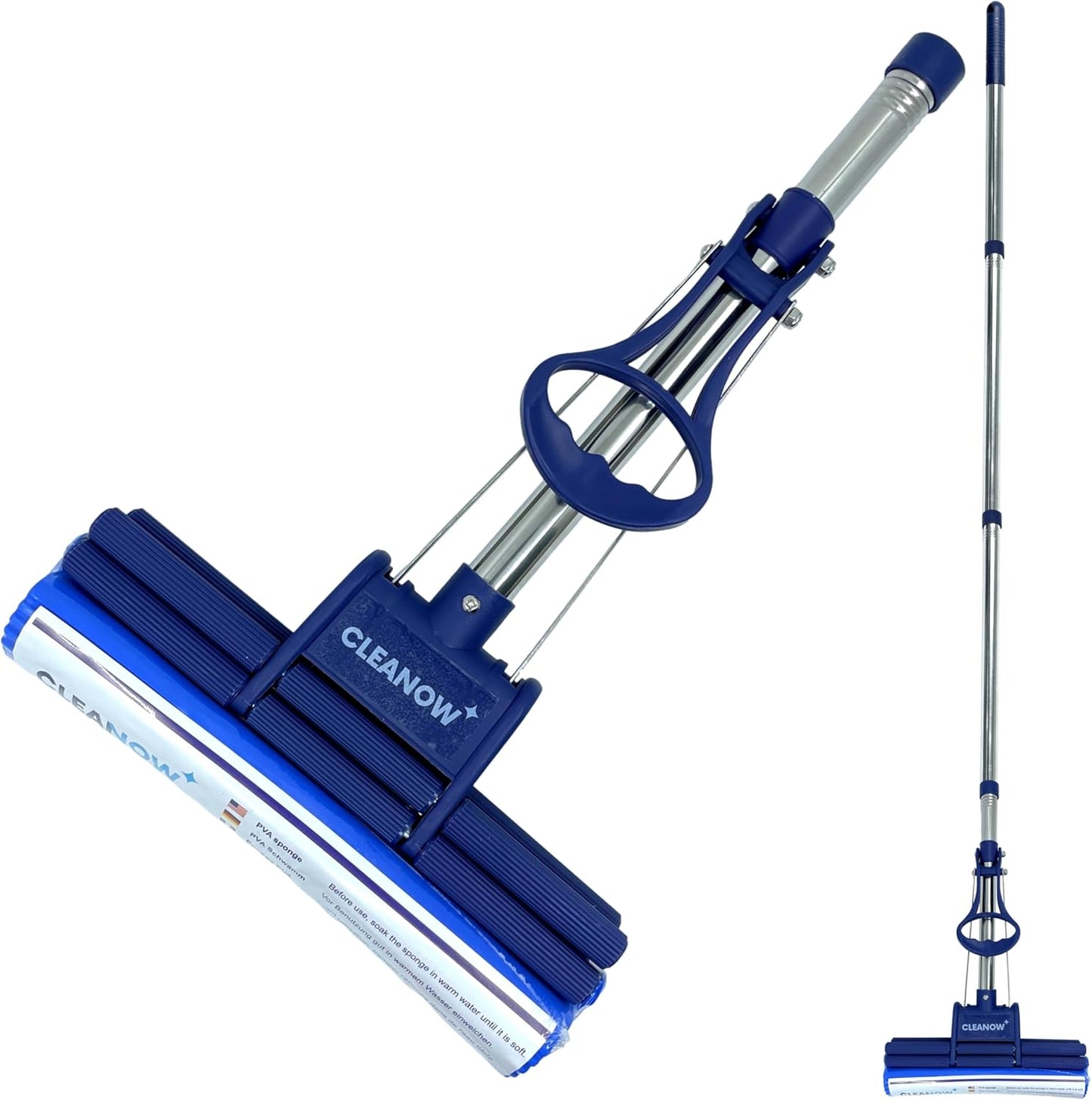 OneTouch GO! Floor Cleaner, Wring Mop, Cleaning Tool with Wringing Function - Sponge mop for Cleaning Floors- with PVA Sponge and Stainless Steel mop Handle