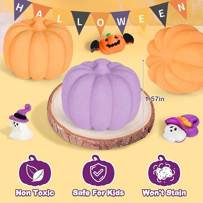9 Pack Halloween Pumpkin Bath Bombs for Kids, Halloween Bubble Bath with Surprise Toy Inside, Halloween Treat Bags Gifts for Kids Girls Boys