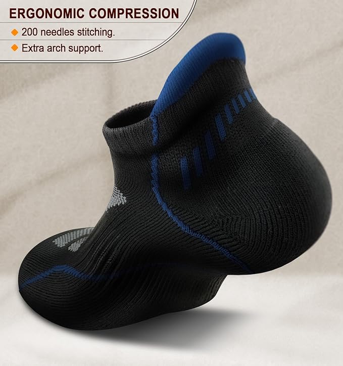 BULLIANT Men Running Socks 6Pairs-Ankle Athletic Socks Wicking Cushioned for Men Walking-Arch Compression Support
