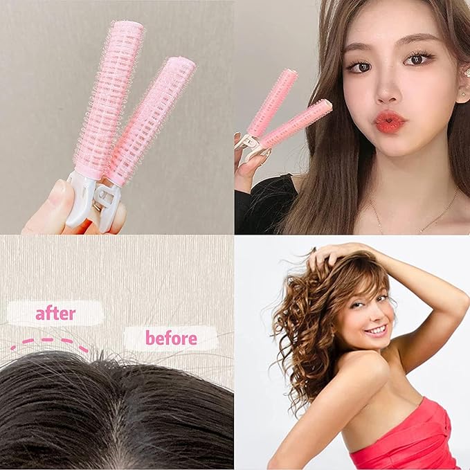 4Pcs Pink Hair Rollers with Clip, Volumizing Hair Root Clips Bangs Curler DIY Hair Styling Accessories Tool, Hair Rollers