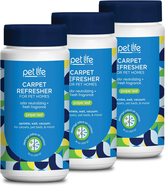 Pet Life Unlimited Carpet Refresher & Deodorizer Powder - Pet Safe, Plant-Based Juniper Leaf Scent, Made in USA - 16oz (Pack of 3)