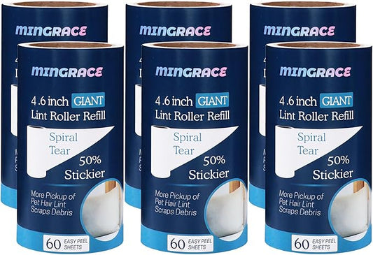 4.6 inch Giant Lint Roller Refills Only Compatible with Evercare Giant Lint Rollers and T Handle Pet Hair Roller, 50% More Pickup, 60 Sheets per Refill, 6 Pack, 360 Sheets Total