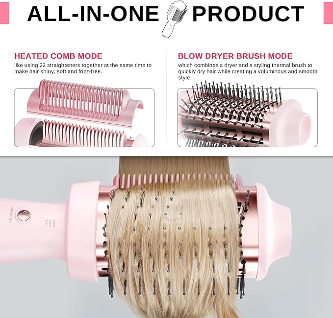 4-in-1 Blow Dryer Brush & Hair Straightener - NOVUS Ionic Hot Air Styler with Titanium Barrel, Volumizer for Frizz-Free Smoothing, Blowout Tool for All Hair Types (Pink)