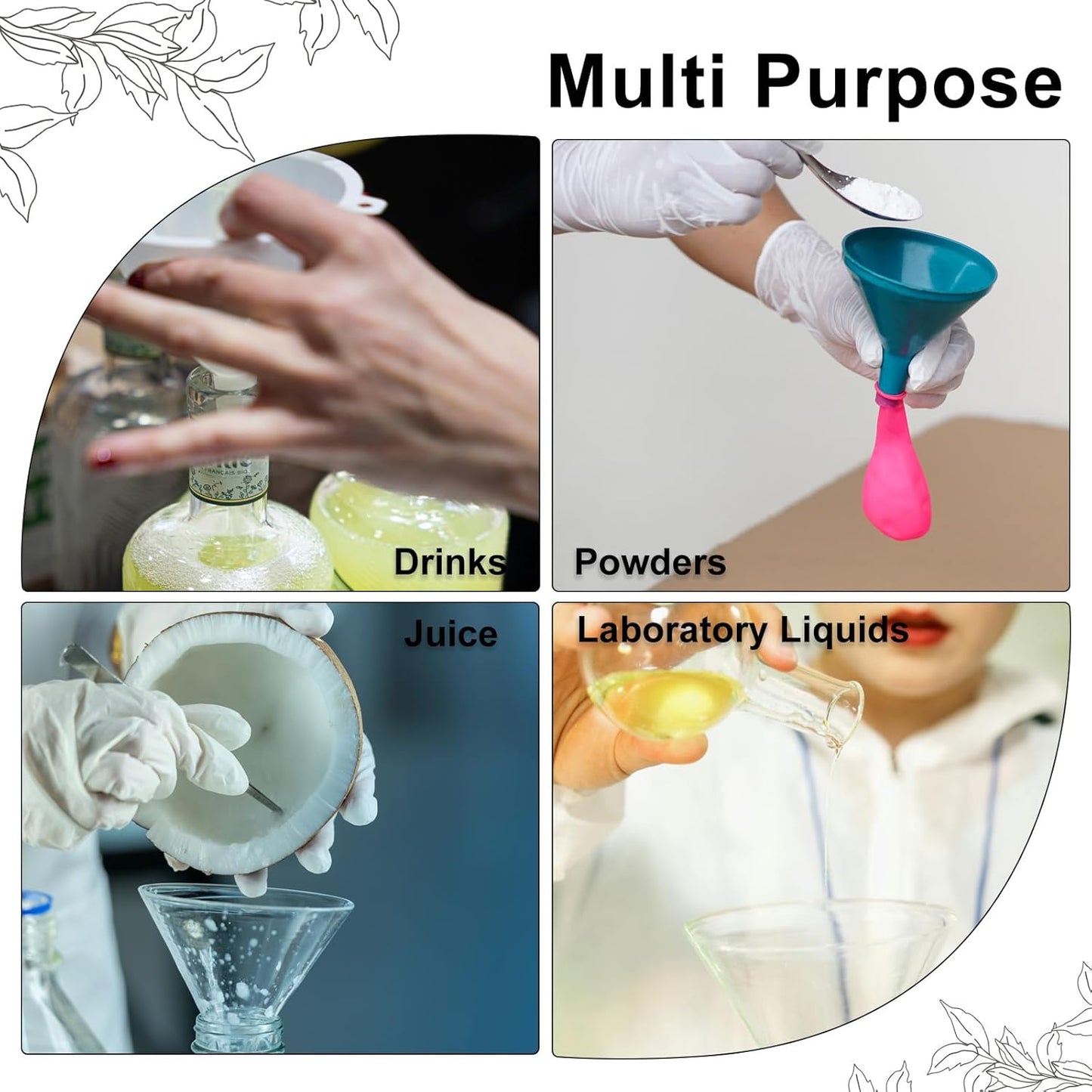 PATIKIL 3.5 Inch Clear Plastic Funnel, 4 Pcs Wide Mouth Multipurpose Transfer Funnel with Long Spout for Filling Water Bottle Liquid Lab Spices Powder Oil