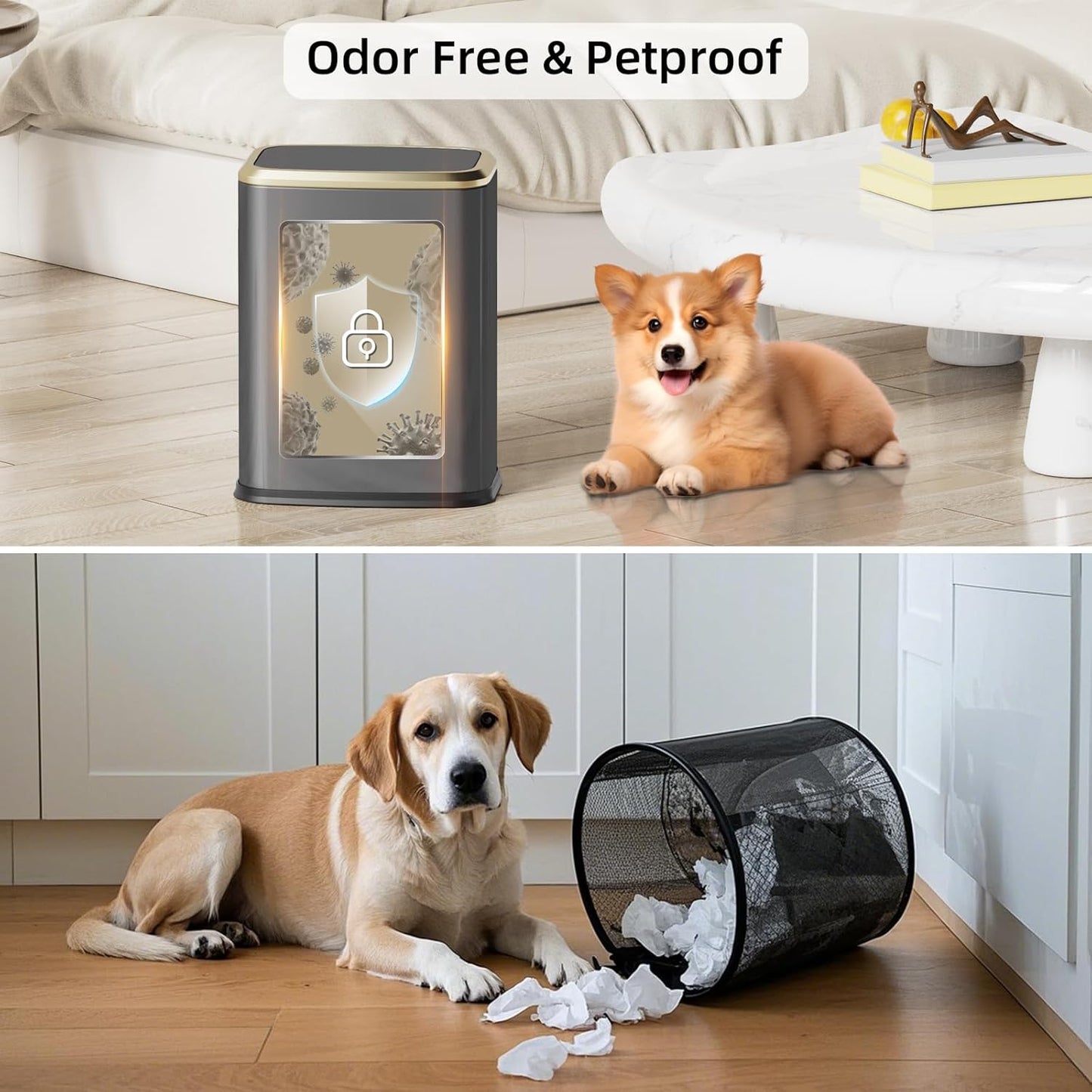 8L/2.1 Gal Small Bathroom Trash Can with Lid, Swing-Top Rectangular Waste Bin, Stainless Steel Garbage Can for Home, Office, Toilet, Bedroom, Living Room (Titanium Black)