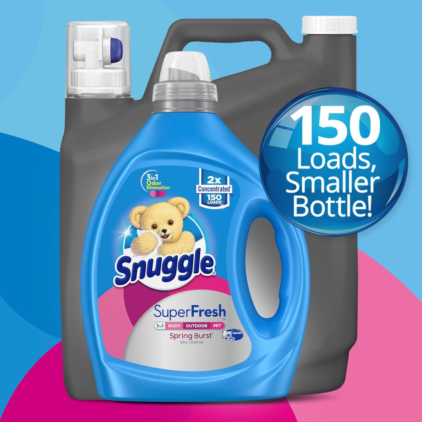 Snuggle Liquid Fabric Softener, SuperFresh Spring Burst, Eliminates Tough Odors, 2X Concentrated, 150 Loads (size may vary)