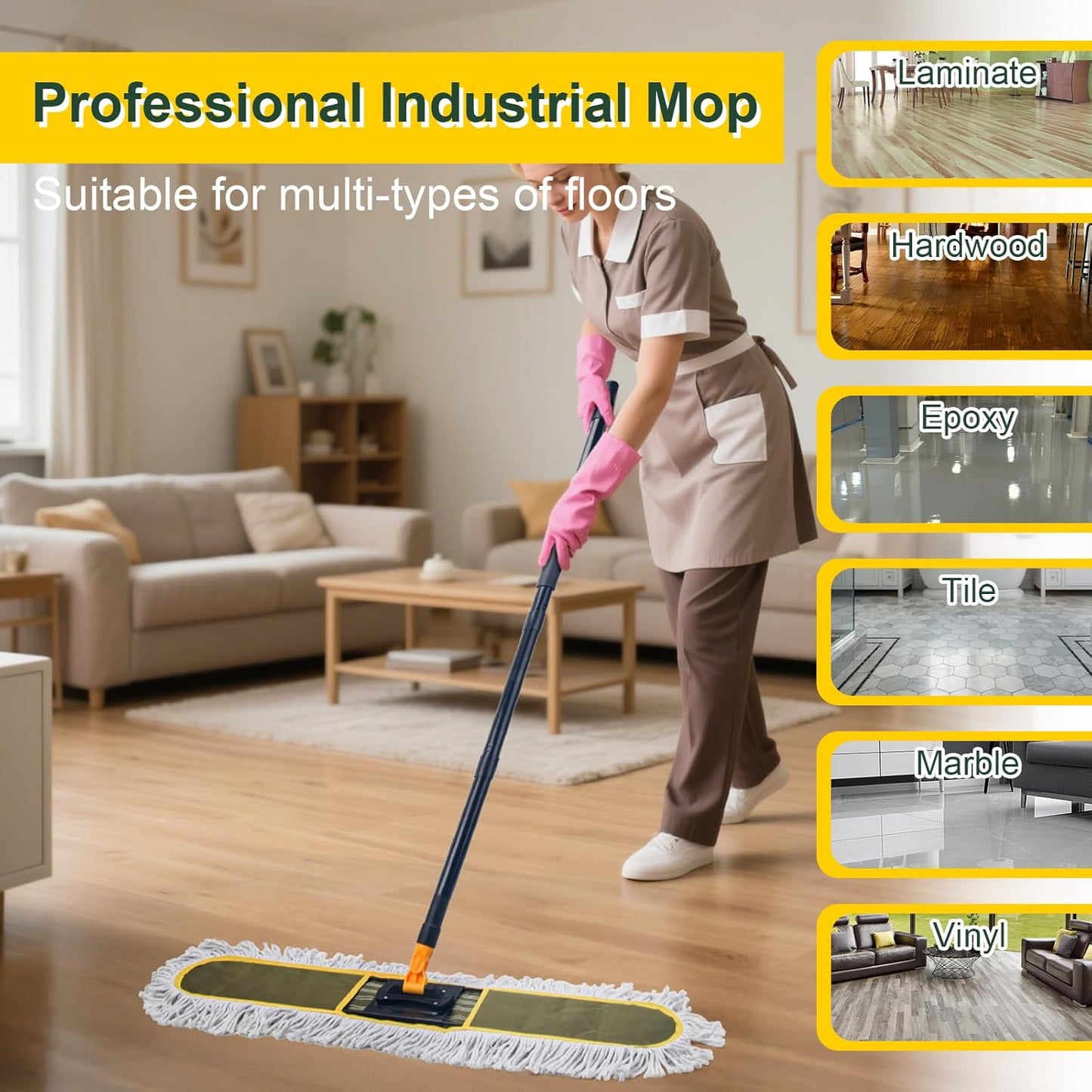 36" Commercial Dust Mops for Floor Cleaning with Replacement Mop Pad, Heavy Duty Large Dust Mop for Hardwood Floors,Industrial Floor Duster Wet Dry Mop for Office Garage Warehouse Factory Mall