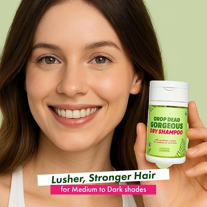 Handmade Heroes Dry Shampoo with Rosemary Oil for Hair Growth Healthier Looking Hair Volumizing Non Aerosol Drop Dead Gorgeous Dry Shampoo Rosemary 1.8oz (Medium to Dark 1pc)