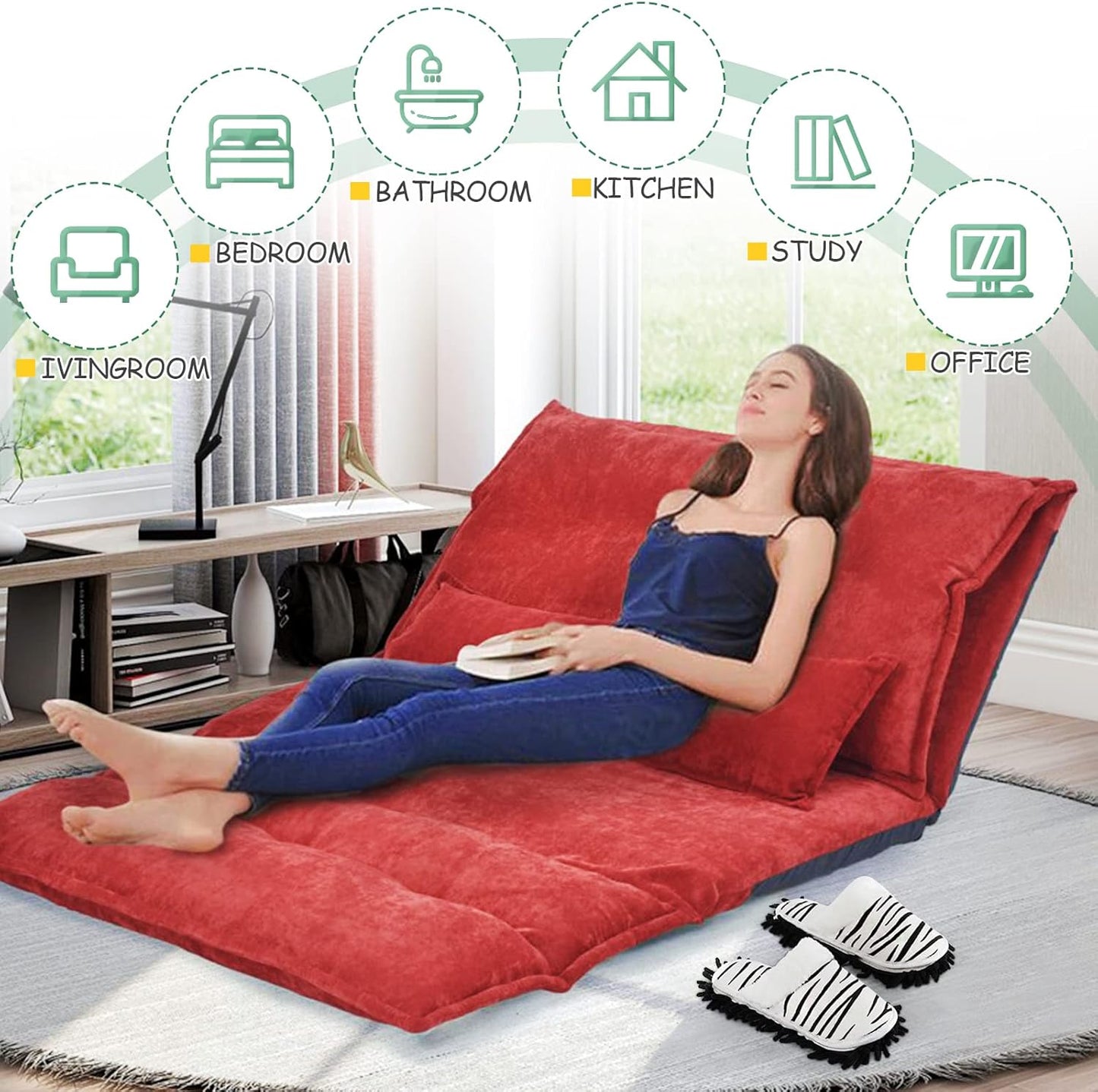 Microfiber Floor Mop Slippers House Dust Cleaning Tool Detachable Washable Shoes for Kitchen House Cleaning (Women 7-10/Men 5-8, Zebra pattern)