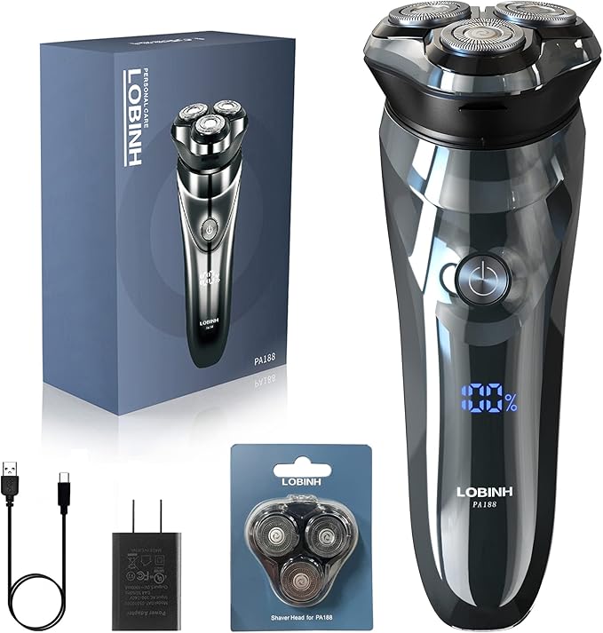 Men's 3D Waterproof Electric Shaver, Wet & Dry, Cordless Rotary Razor, Pop-up Trimmer, 1 Hour Fast Charge, 4D Floating Head