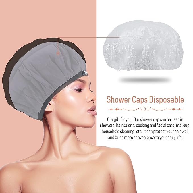 Flaxseed Deep Conditioning Heat Cap - Boloye Cordless 100% Safe Microwave Hot Cap for Natural Curly Textured Hair Care, Drying, Styling, Curling, Universal size (10 PCS One-time shower cap) (Black)