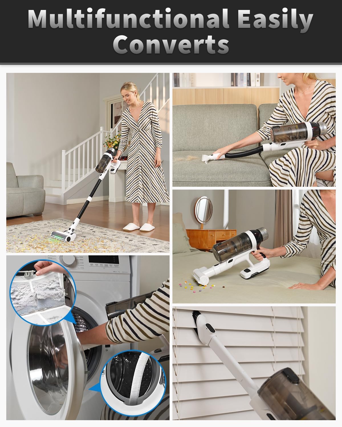 Cordless Vacuum Cleaner, 2 Batteries 110 Mins Runtime Vacuum Cleaners for Home, 550W 45KPA 15-in-1 Stick Vacuum with Charging Dock, Handheld Vacuum Cordless for Pet Hair Carpet Hardwood Floor