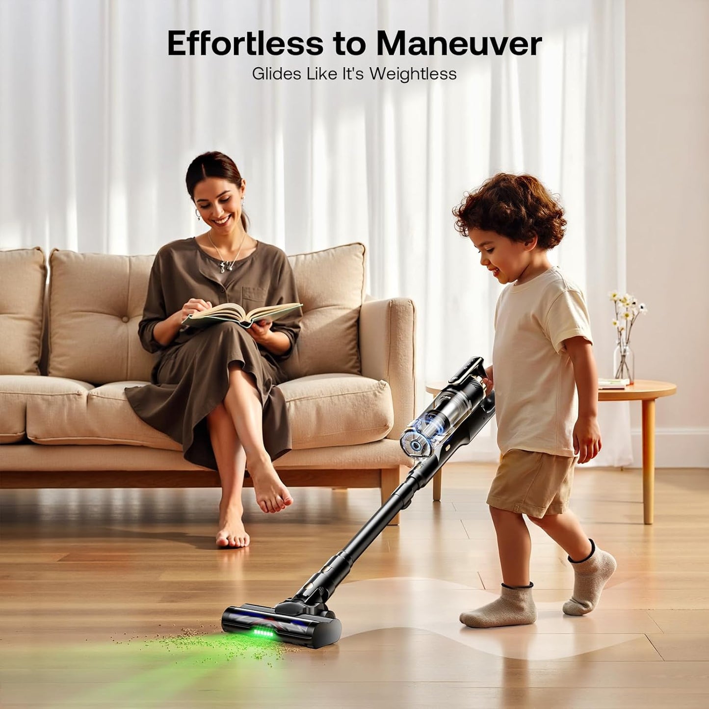 Trucozie Cordless Vacuum Cleaner with Self-Standing, 50 mins Runtime Lightweight Stick Vacuum with Powerful Suction, Anti-Tangle Wireless Vacuum Versatile for Hard Floor/Carpet/Pet Hair, Black