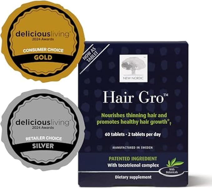 NEW NORDIC Hair GRO, Hair Growth Supplement, Biotin & Palm Fruit Extract Tocotrienols for Natural Regrowth, 60 Count (Pack of 1)