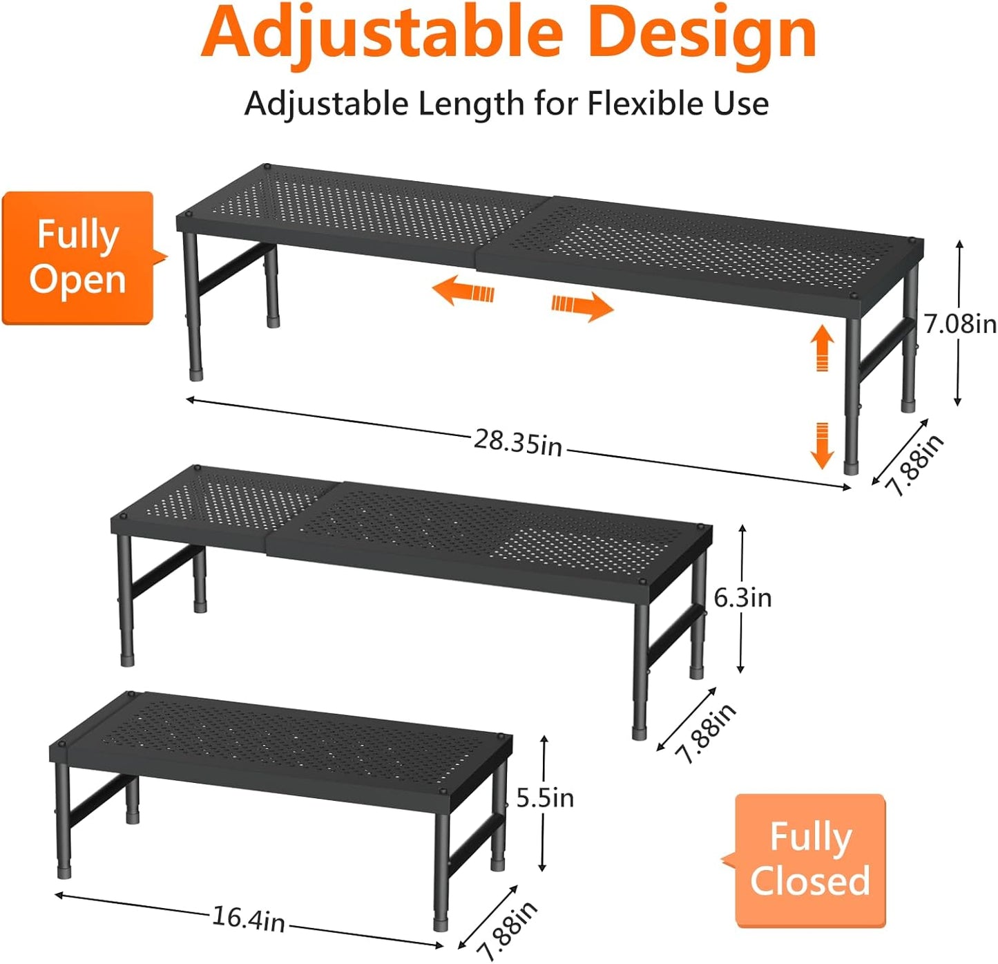 Expandable adjustable stackable kitchen organizer,Spice Racks,Counter Shelf for Cabinets,Small Cupboard Organizers,Heavy Duty Metal Pantry Storage Shelves Racks for kitchen, cabinet, study, bathroom