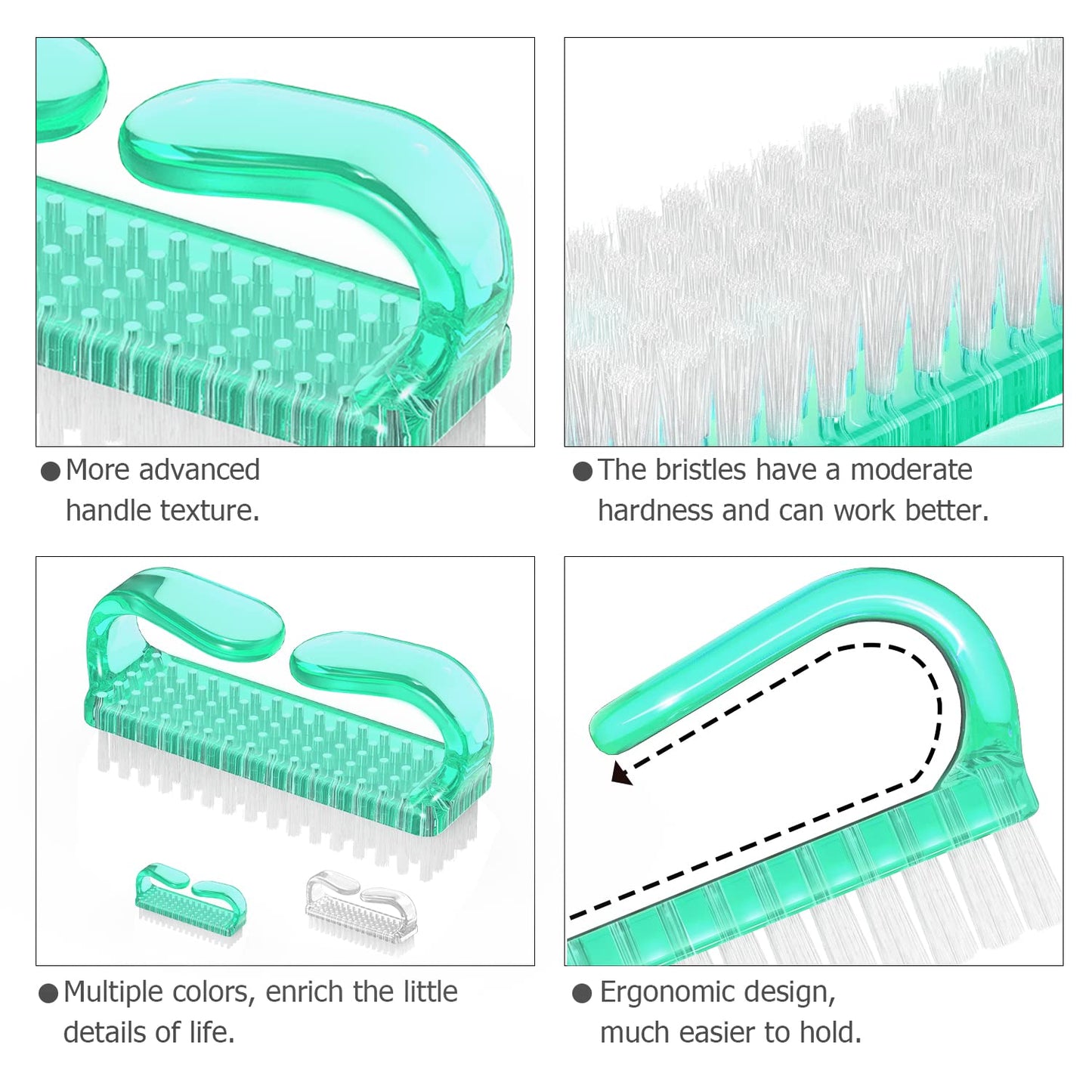 Handle Grip Nail Brush, Hand Fingernail Brush Cleaner Scrubbing Kit Pedicure for Toes and Nails Men Women (4 Pack)