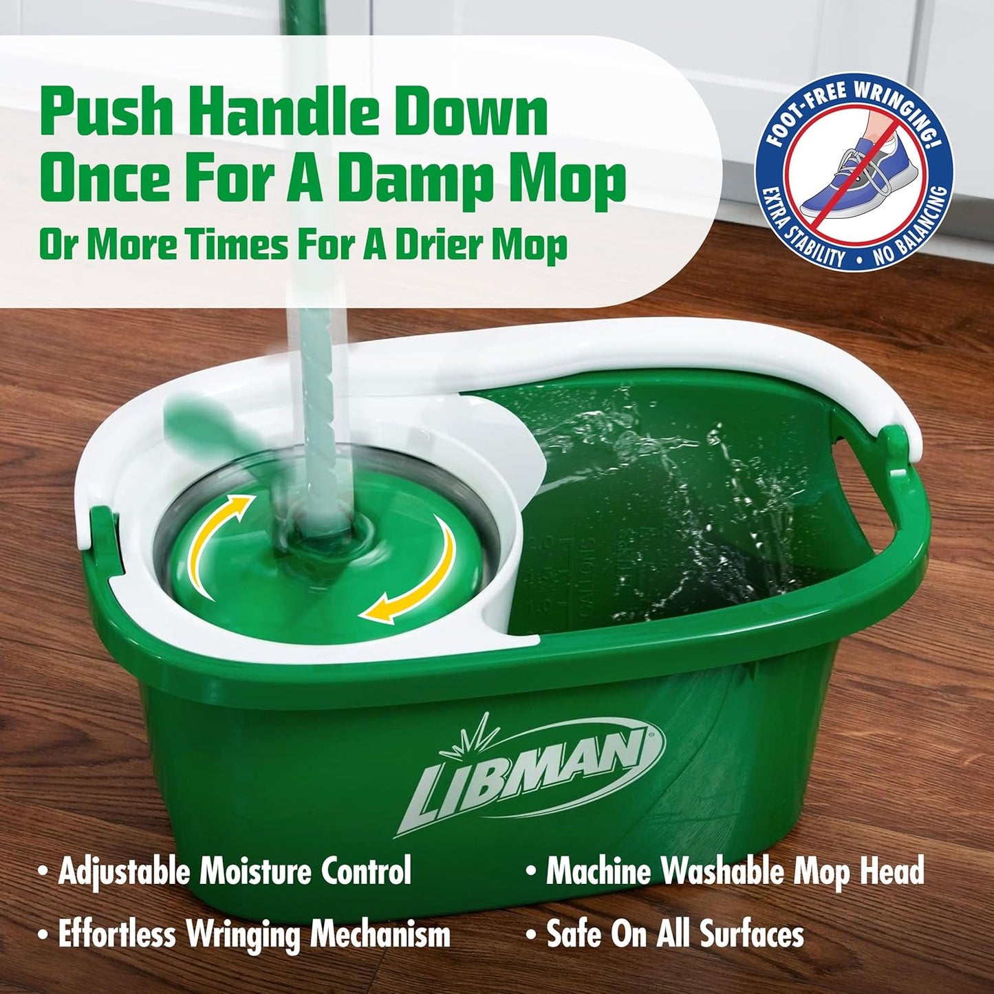 Libman Tornado Spin Mop System | Mop and Bucket with Wringer Set |Mops for Floor Cleaning | 1 Mop Head Included