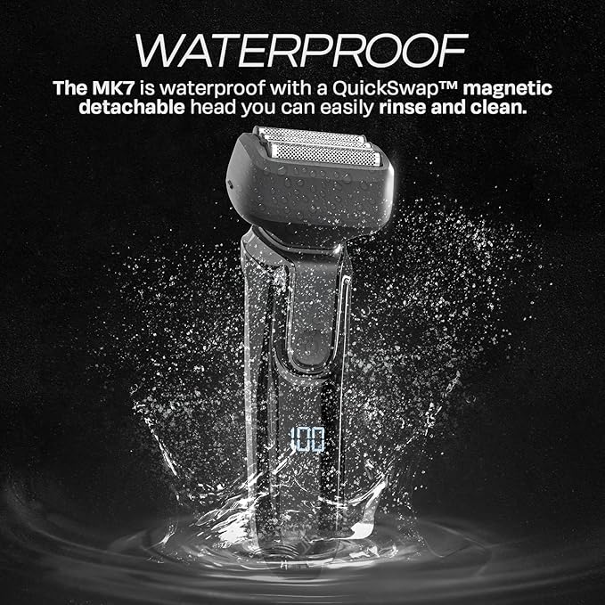 HUMMINGBIRD MK7 Premium Foil Face Shaver, Four Blade Foil Shaver with Long Hair Leveler, Electric Razor for Men, Waterproof Wet & Dry Shave, Cordless USB-C Rechargeable, LED Display, Travel Case