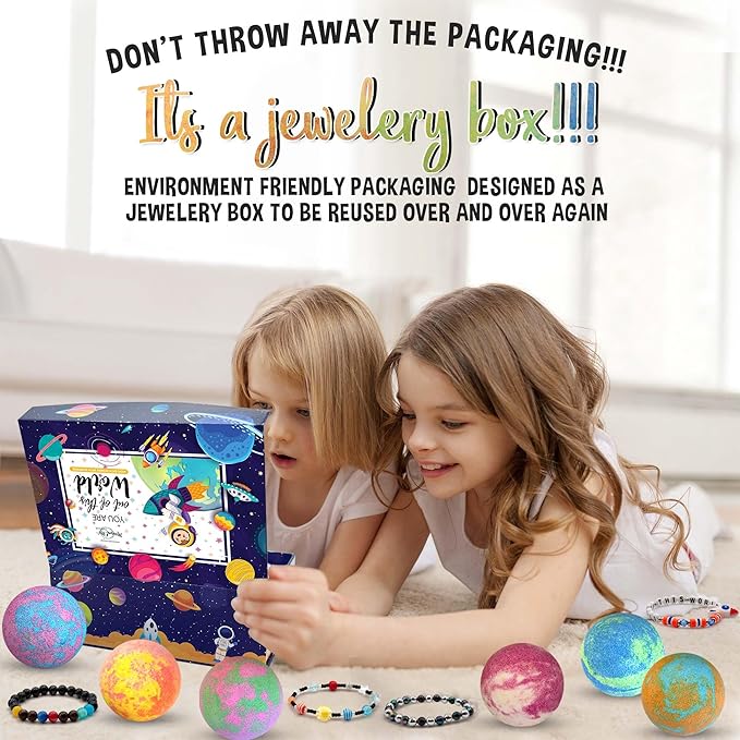 Bath Bombs for Kids with Surprise Inside, Bath Bombs with Surprise Jewelry & Jewelry Box - Organic, Skin Moisturizing, Natural Kids Space Galaxy Bracelets, Birthday Gifts for Boys, Girls