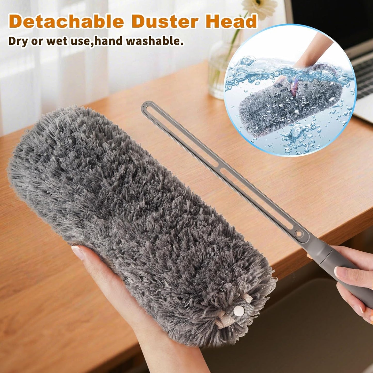 Microfiber Duster with Washable and Reusable Duster Head, Microfiber Dusters for Household Cleaning, Gray