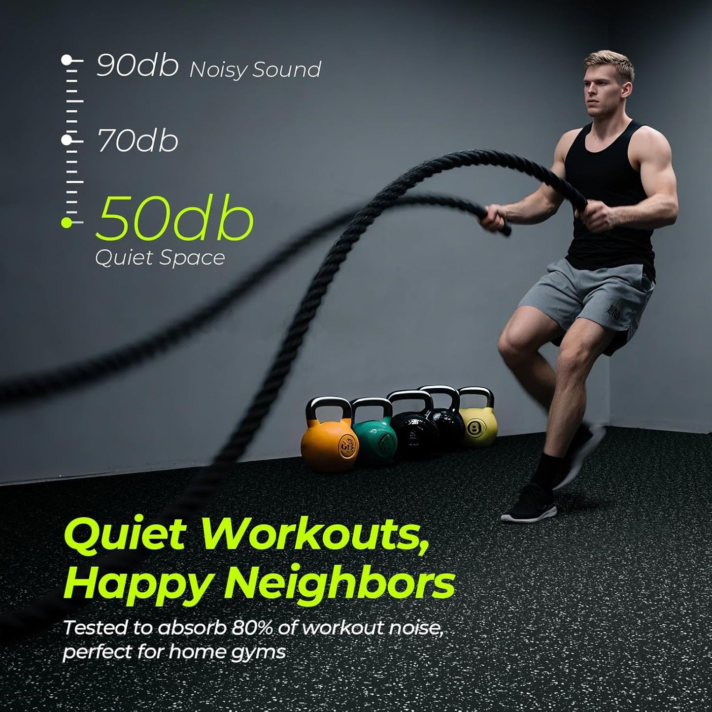 1/2in Thick 48 Sq Ft Rubber Top High Density EVA Foam Exercise Gym Mats Non-Slip 12 Pcs - Interlocking Puzzle Floor Tiles for Home Gym Heavy Workout Equipment Flooring - 24 x 24in Tile, Black & White