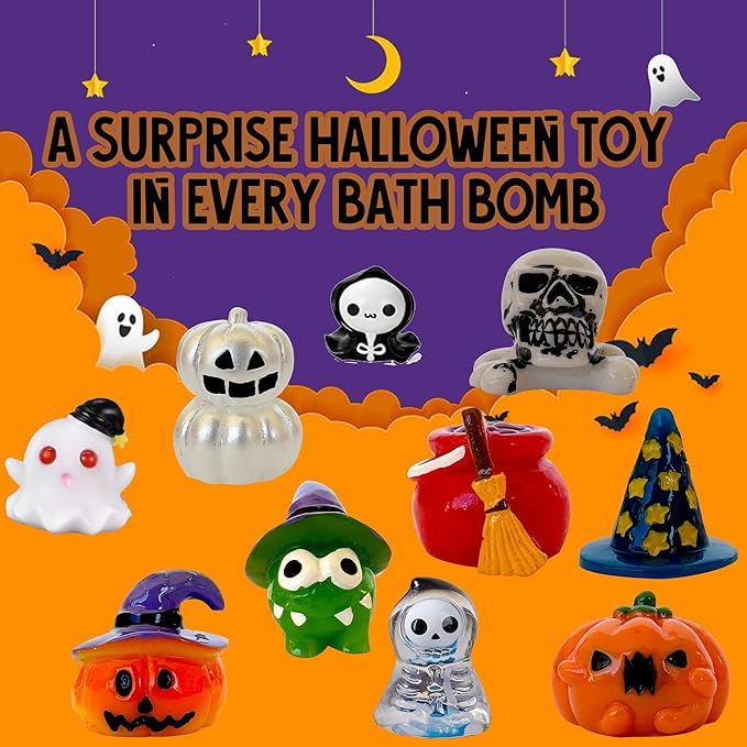 Bath Bombs for Kids with Surprise Toys Inside - Set of 9 Organic Halloween Bath Bombs, Gentle and Safe - Fizzy Balls with Rainbow Bubbles, Halloween Gifts for Kids