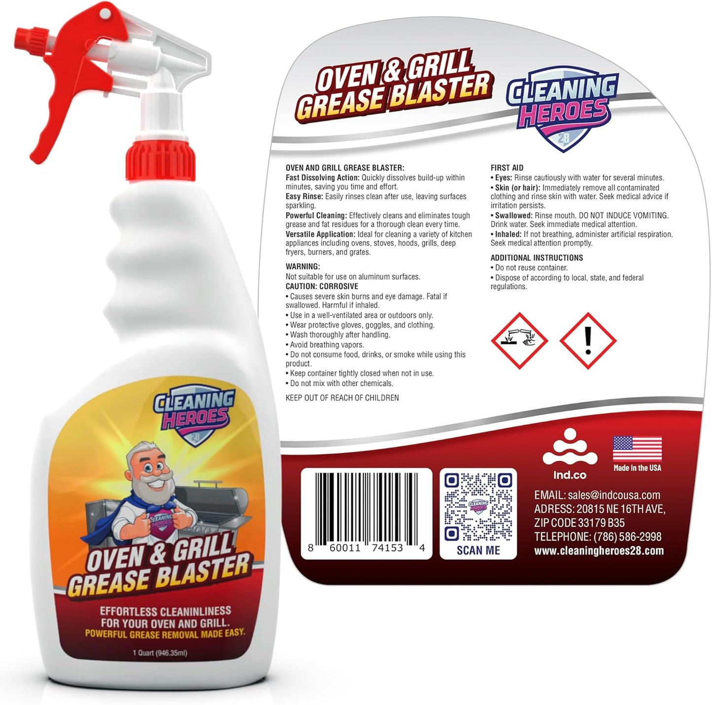 Oven and Grill Cleaner, 32 Fl Oz - BBQ Cleaner and Degreaser - Perfect for Air Fryers, Stoves, Baked-On Grease and Food Buildup