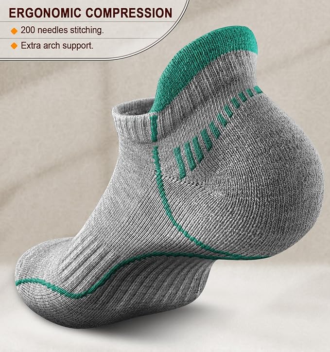 BULLIANT Men Running Socks 6Pairs-Ankle Athletic Socks Wicking Cushioned for Men Walking-Arch Compression Support