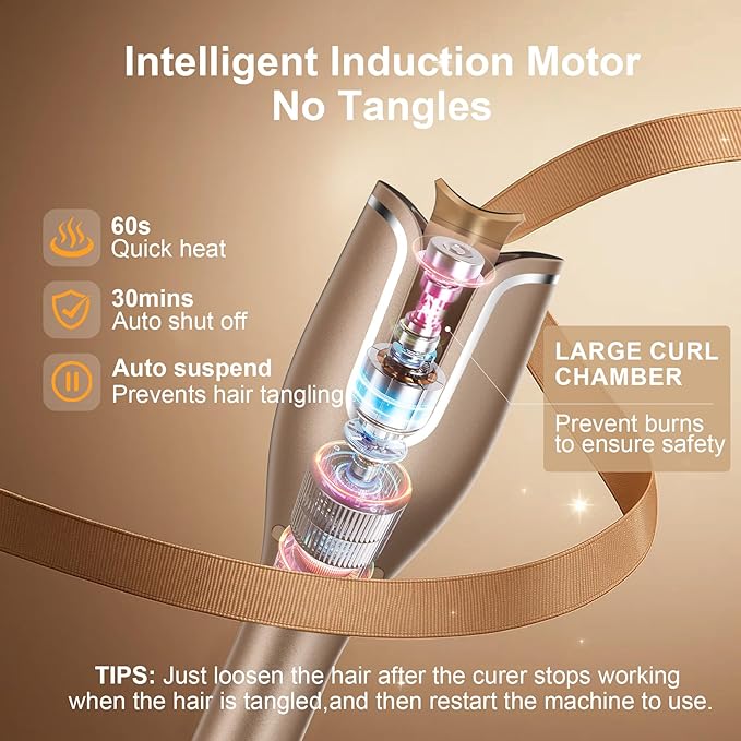 Automatic Curling Iron,Automatic Hair Curler with1"Large Slot Hair Curling Irons,Auto Shut-Off,Anti-Scald,Anti-Tangle Rotating Curlers Iron,Fast Heating Hair Curler Wand for Curls(4Temperature&8Timer)