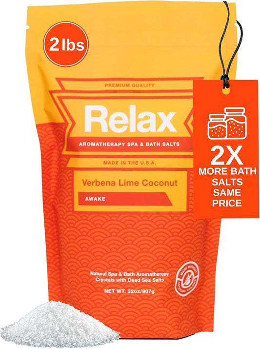 Relax Spa & Bath, Epsom & Dead Sea Salts, Aromatherapy Bath Salts for Hot Tub, Bath, or Spa, Infused with Magnesium, Verbena Lime Coconut Scent