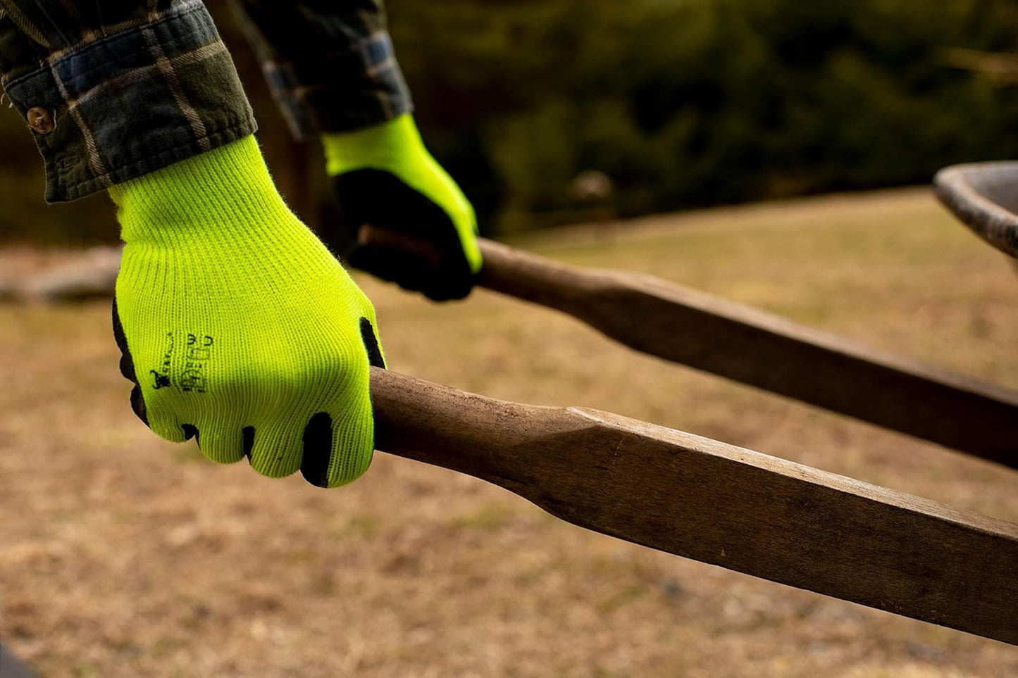 G & F 1516 12 Pairs Pack Premium High Visibility Low emissions Green Work and gardening Gloves for Men and Women.MicroFoam Textured Coated Palm and Fingers Gloves for Gardening Work,Size Large,Green