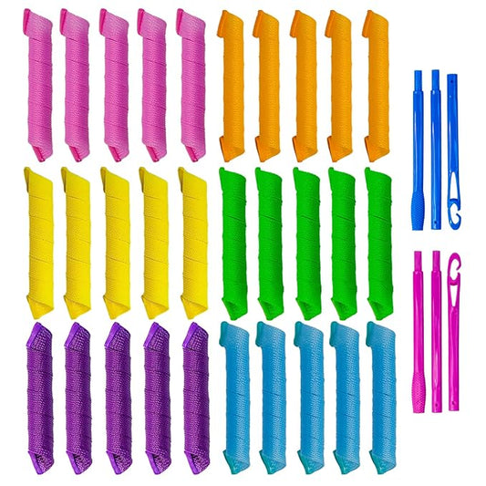 30pcs Heatless Hair Curlers Rollers Spiral Curls Styling Kit with 2 Styling Hooks, No Heat Curlers for Women Girl's Medium and Long Hair17.8”(45 cm)…