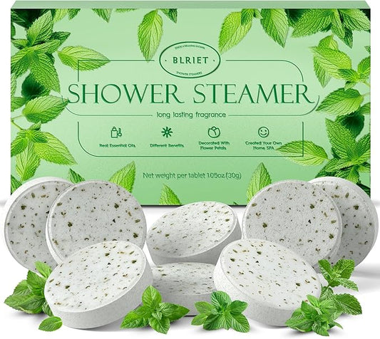 Shower Steamers Aromatherapy BLRIET 8 Pack Birthday Gifts for Women, Men, Teens, Mint Shower Bombs with Natural Essential Oil, Stress Relief and Relaxation, Gifts for Him Her, Spa Gifts