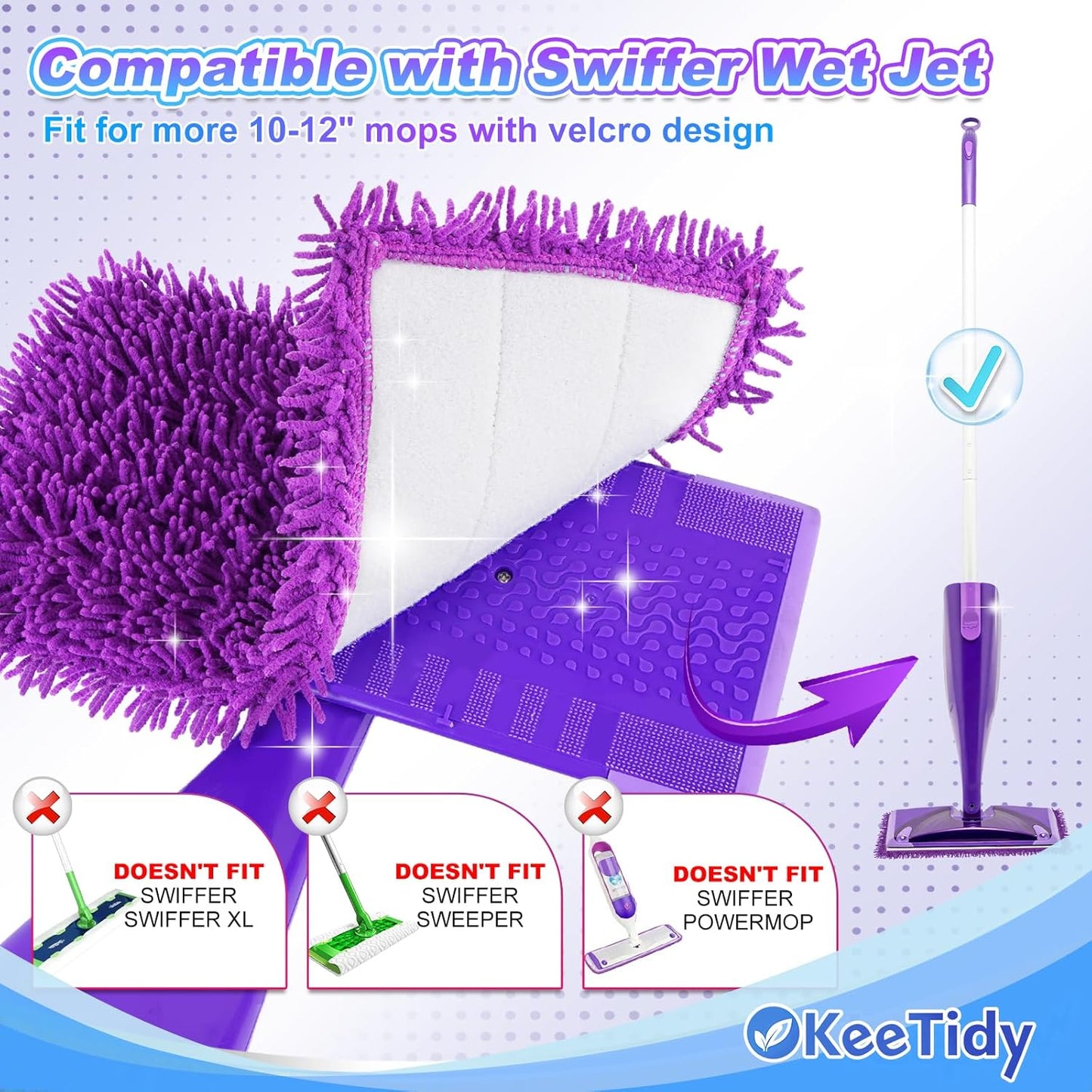 Reusable Mop Pads Compatible with Swiffer Wet Jet Mop Refills Microfiber Mopping Pads Wet & Dry Use Mop Replacement Pad for Swiffer Wetjet Cleaning Supplies 5 Pack