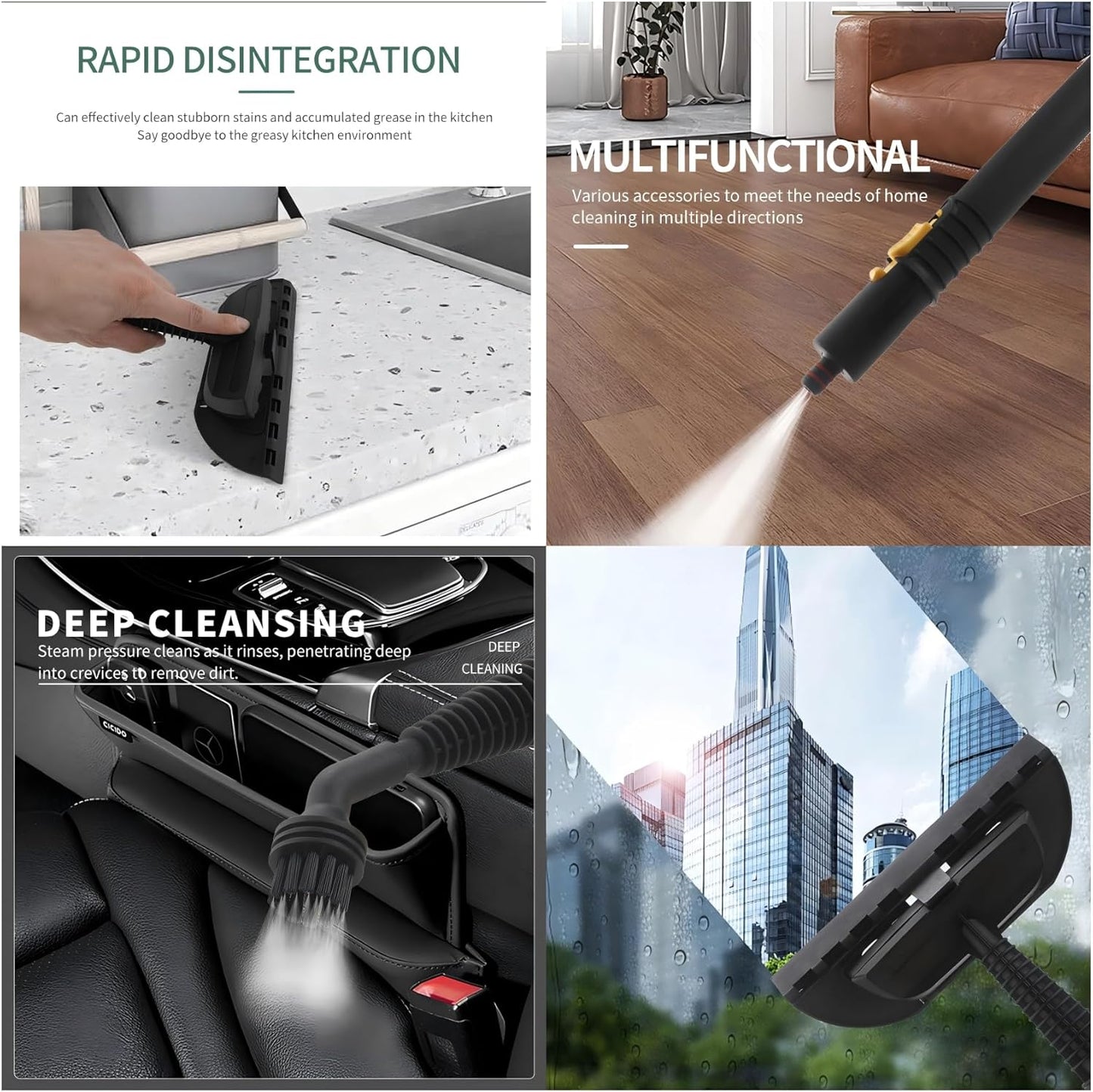 Steam Cleaner, Pressurized Handheld Mop Steam Cleaner for Home with 18 PCS Accessory & Safety Lock, Large Capacity Mop Steam for Cleaning, Car, Bathroom, Shower, Window, Grime, Grease - White