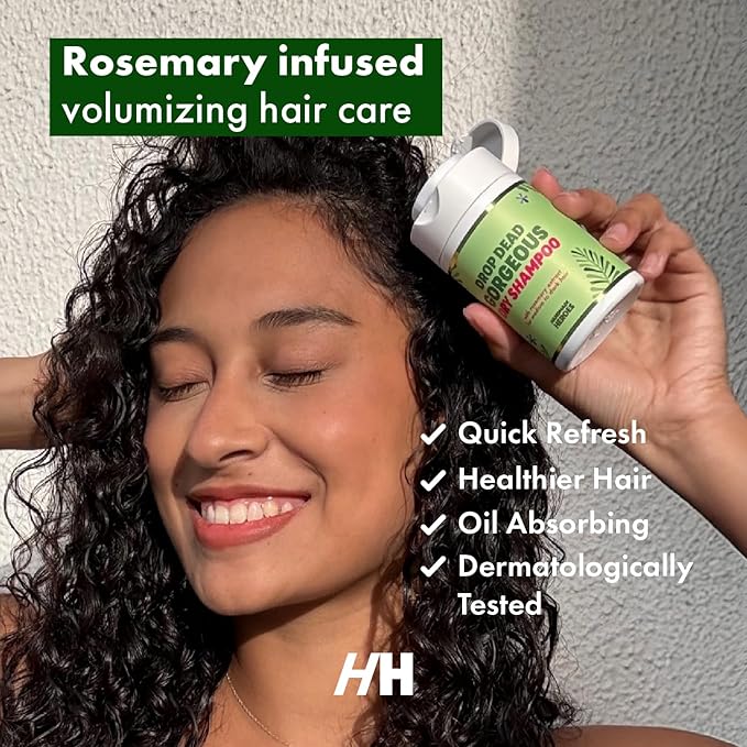 Handmade Heroes Dry Shampoo with Rosemary Oil for Hair Growth Healthier Looking Hair Volumizing Non Aerosol Drop Dead Gorgeous Dry Shampoo Rosemary 1.8oz (Medium to Dark 1pc)