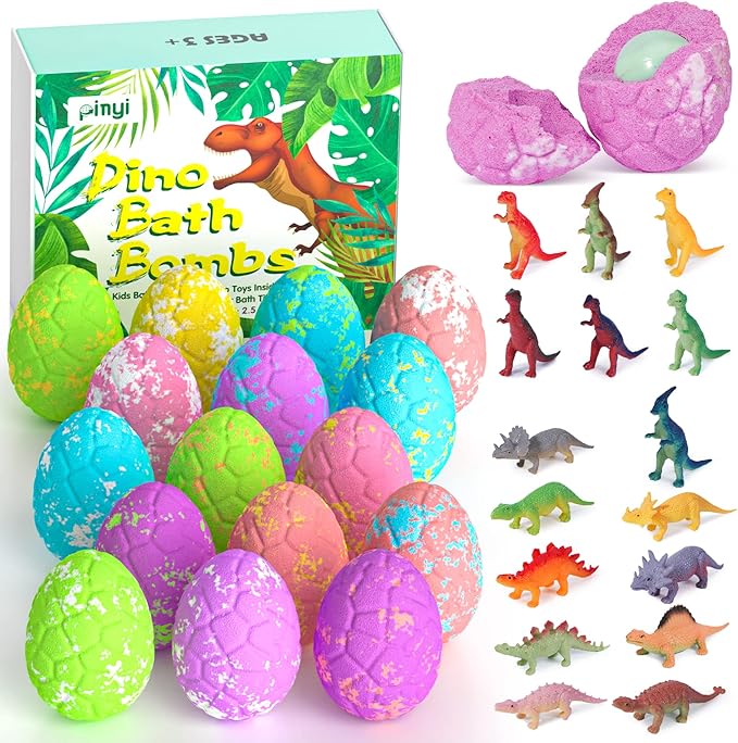 16 Pack Dinosaur Bath Bombs for Kids with Surprise Inside, Dino BathBombs with Toys Inside for Boys Girls Toddlers, Organic Kids Bath Bomb Bubble Bath Dinosaur Bath Toys Easter Birthday Gift Set
