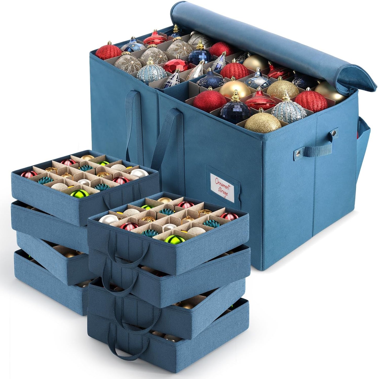 Hearth & Harbor Large Christmas Ornament Storage Box With Adjustable Dividers - Ornament Storage Container For 128 Holiday Ornaments or Decorations