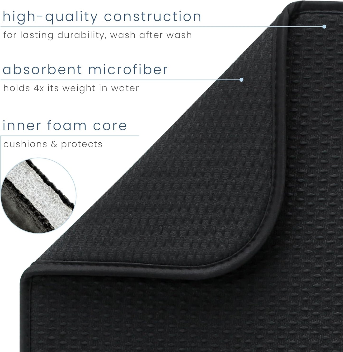 S&T INC. Dish Drying Mat XL, 18” x 24”, Absorbent Microfiber Kitchen Counter Mat, Drying Pad for Dishes, Utensils, Pots and Pans, Extra Large, Diamond Texture, Black