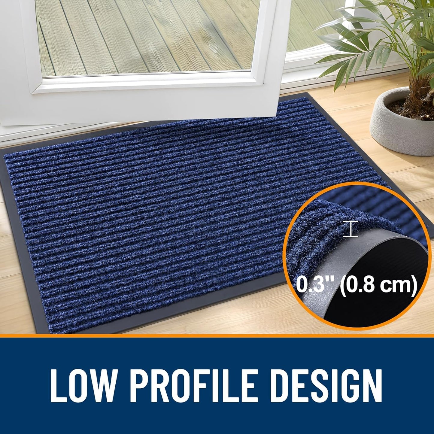 OLANLY Front Door Mat Indoor Outdoor Entrance, Waterproof Heavy Duty Doormat, Fade Resistant, Low Profile, Easy Clean Patio Porch Welcome Floor Mats for Entry, 59x20, Blue
